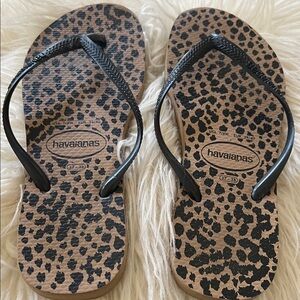 Havaianas Animal Print Flip Flops with Black Straps